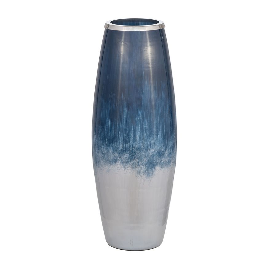 Sagebrook 24" Glass Vase With Metal Rim - Blue/White Ombre