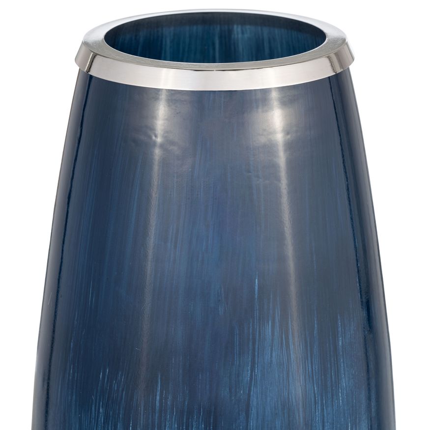 Sagebrook 24" Glass Vase With Metal Rim - Blue/White Ombre