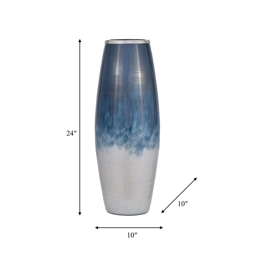 Sagebrook 24" Glass Vase With Metal Rim - Blue/White Ombre