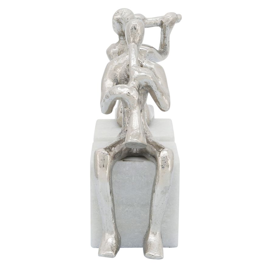 Sagebrook - Metal Musicians On Marble Base (Set Of 2) in Silver