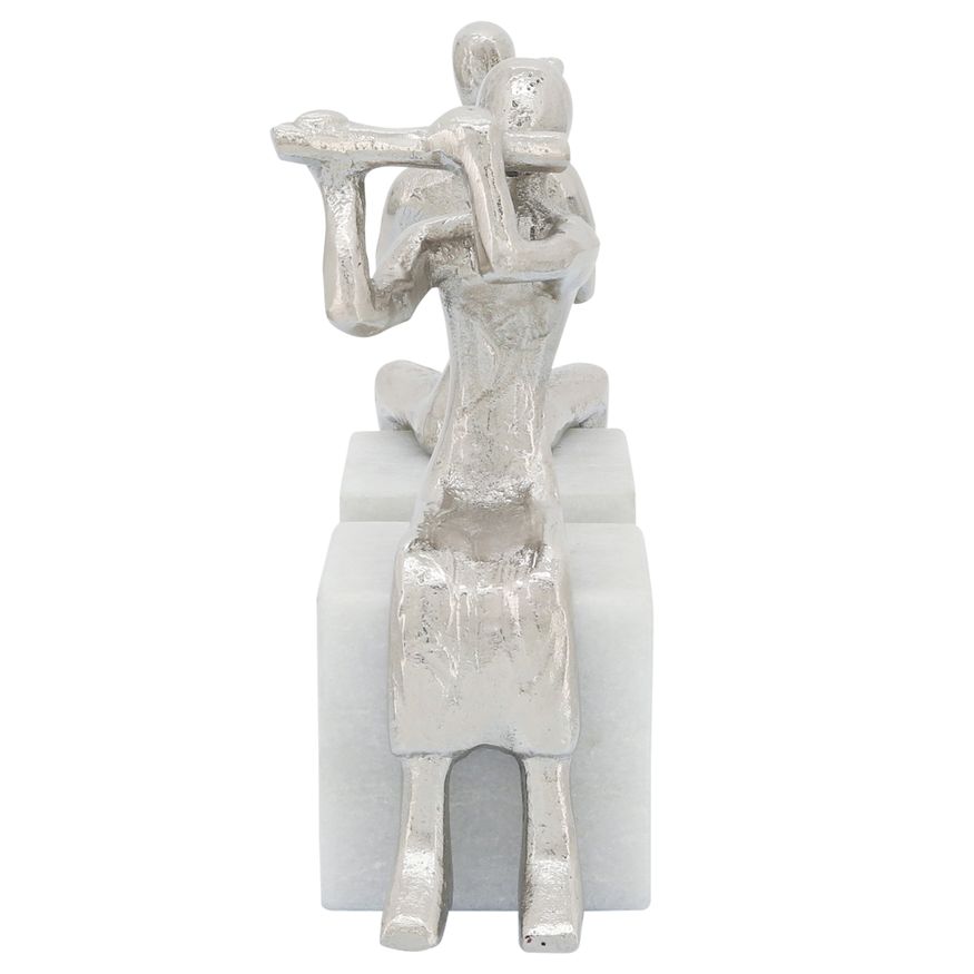 Sagebrook - Metal Musicians On Marble Base (Set Of 2) in Silver