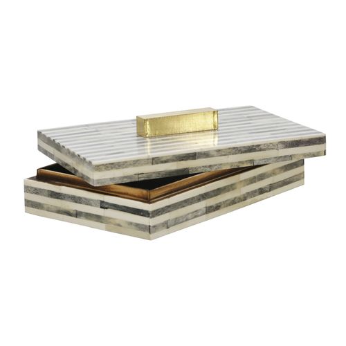 Sagebrook - 9" Bone Rectangular Box in Light Gray/Gold