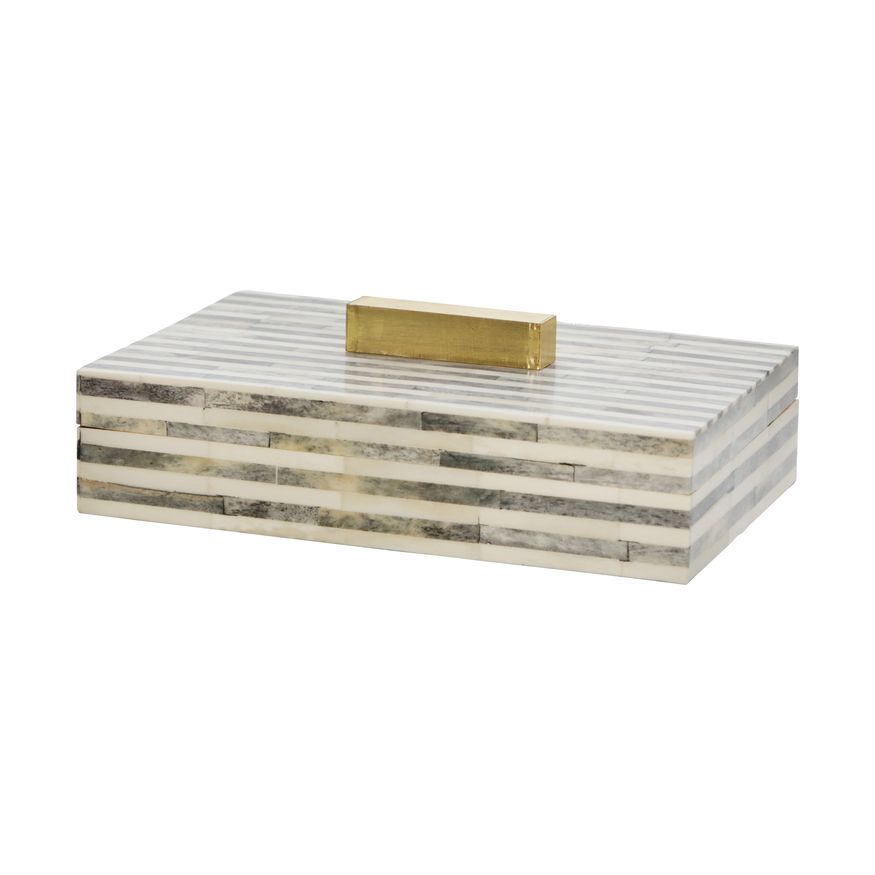 Sagebrook - 9" Bone Rectangular Box in Light Gray/Gold