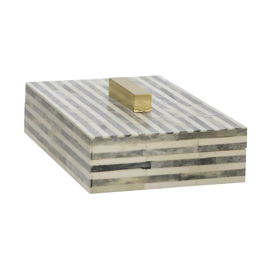 Sagebrook - 9" Bone Rectangular Box in Light Gray/Gold