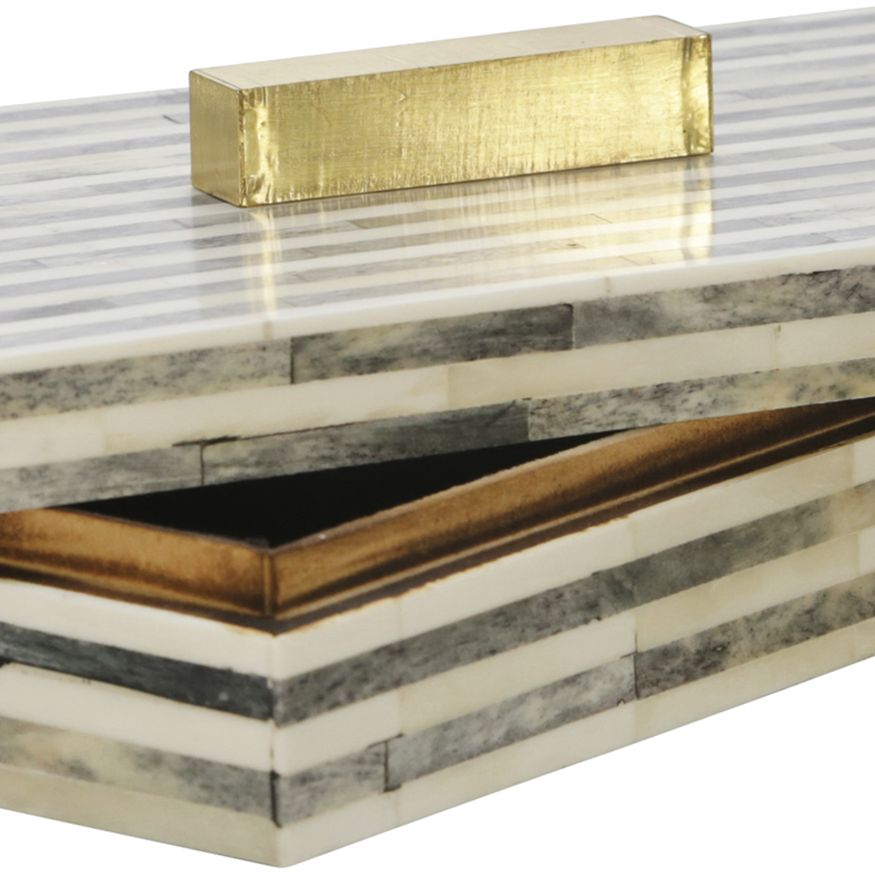 Sagebrook - 9" Bone Rectangular Box in Light Gray/Gold