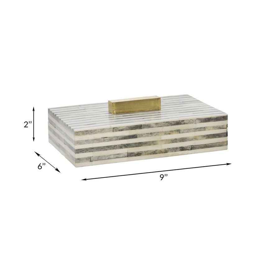 Sagebrook - 9" Bone Rectangular Box in Light Gray/Gold