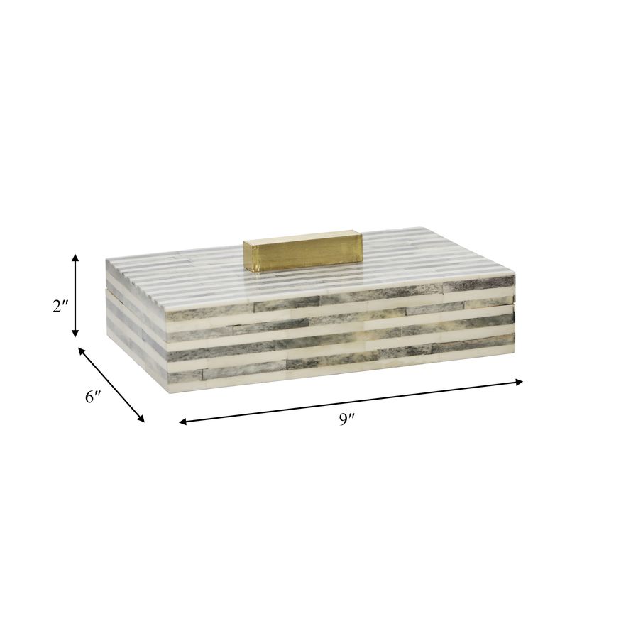 Sagebrook - 9" Bone Rectangular Box in Light Gray/Gold