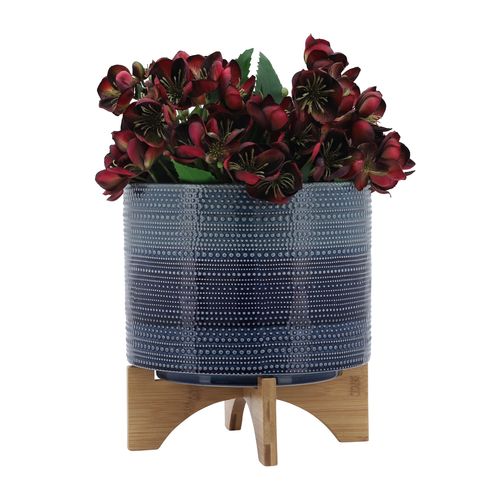 Sagebrook 10" Dotted Planter With Wood Stand - Blue