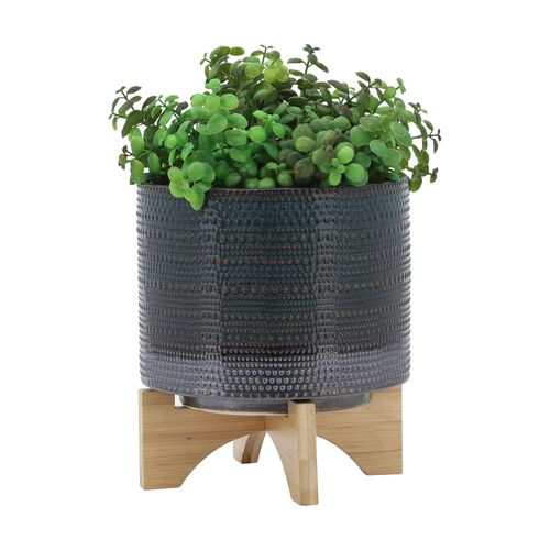 Sagebrook 8" Dotted Planter With Wood Stand - Green