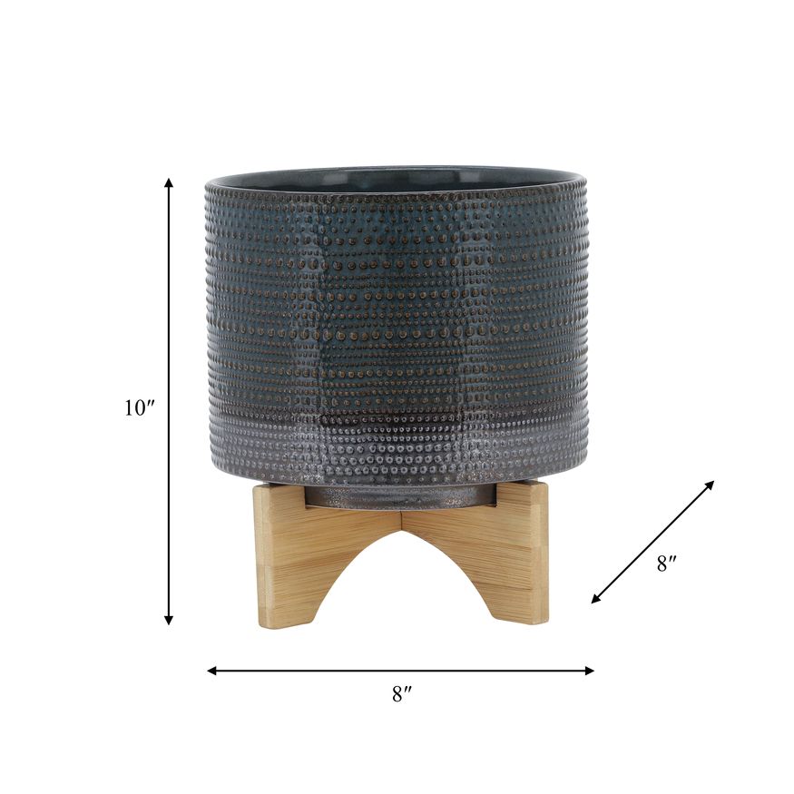 Sagebrook 8" Dotted Planter With Wood Stand - Green