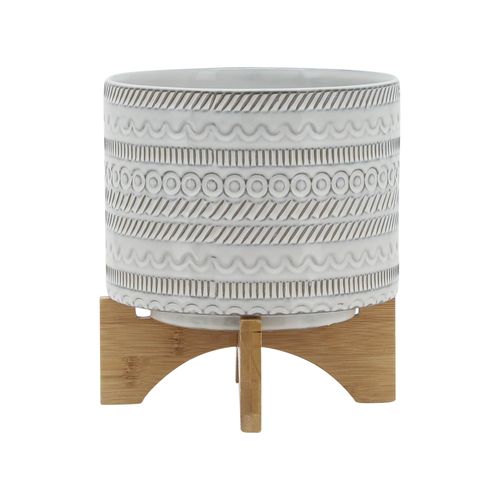 Sagebrook™ 8" Tribal Planter With Wood Stand - Beige