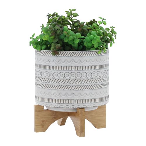 Sagebrook™ 8" Tribal Planter With Wood Stand - Beige