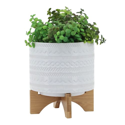 Sagebrook 8" Tribal Planter With Wood Stand - White