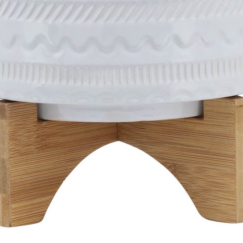 Sagebrook 8" Tribal Planter With Wood Stand - White