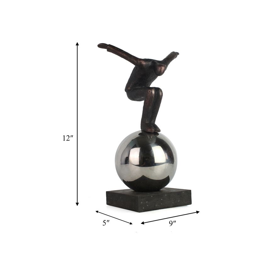 Sagebrook - 12" Metal Balancing Man On Sphere in Bronze