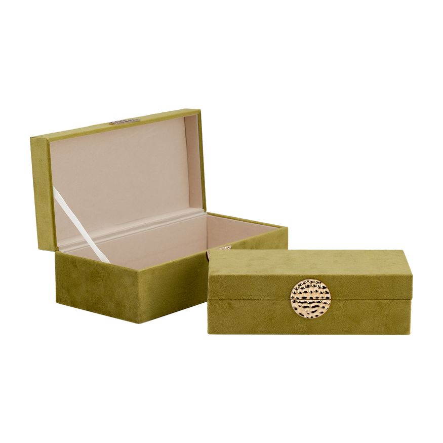 Sagebrook 10"/12" Wood Box With Medallion (Set Of 2) - Olive/Gold