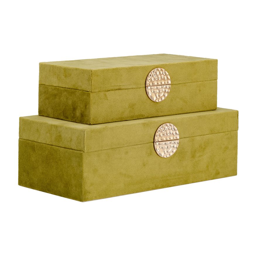 Sagebrook 10"/12" Wood Box With Medallion (Set Of 2) - Olive/Gold