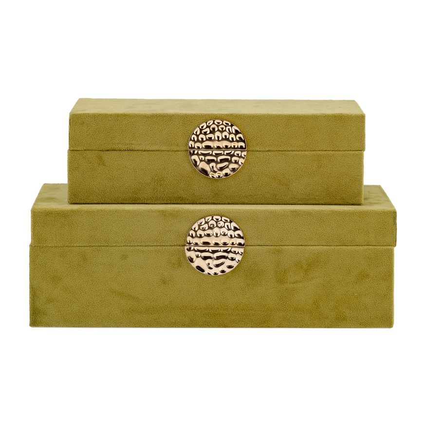 Sagebrook 10"/12" Wood Box With Medallion (Set Of 2) - Olive/Gold