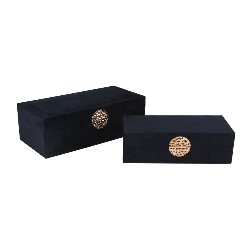 Sagebrook 10"/12" Wood Box With Medallion (Set Of 2) - Navy/Gold