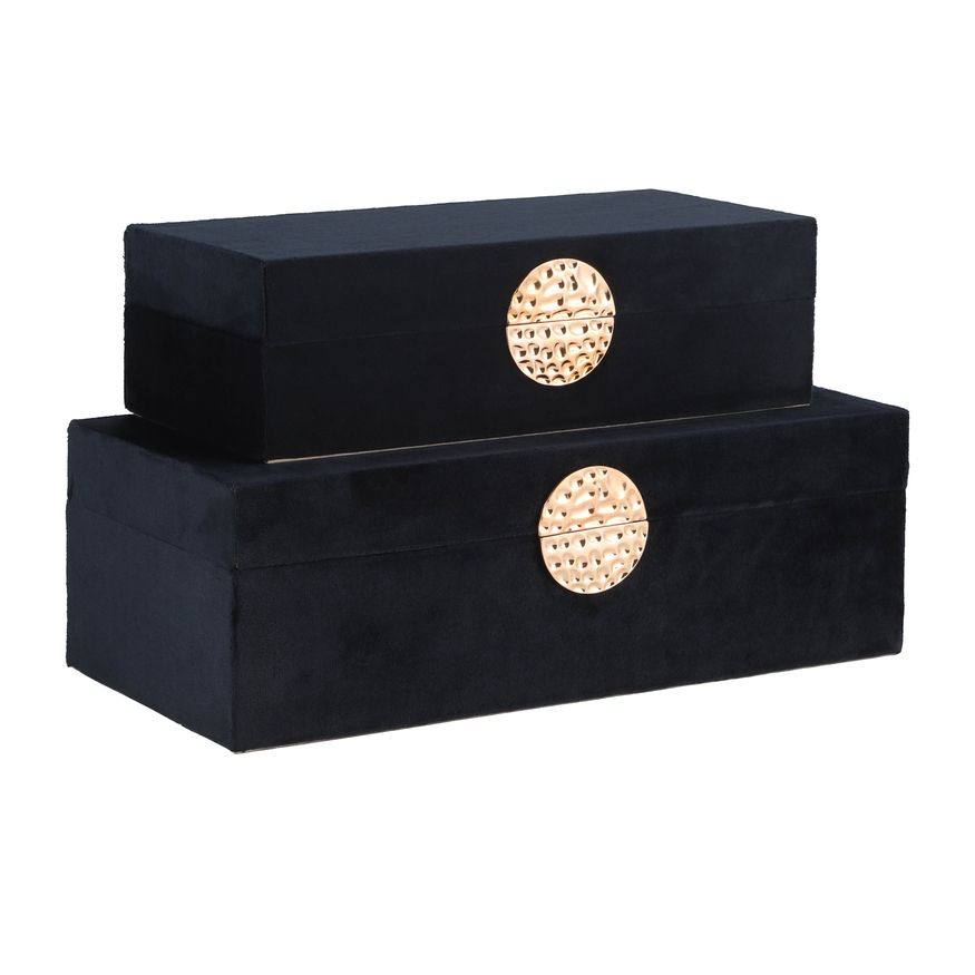 Sagebrook 10"/12" Wood Box With Medallion (Set Of 2) - Navy/Gold