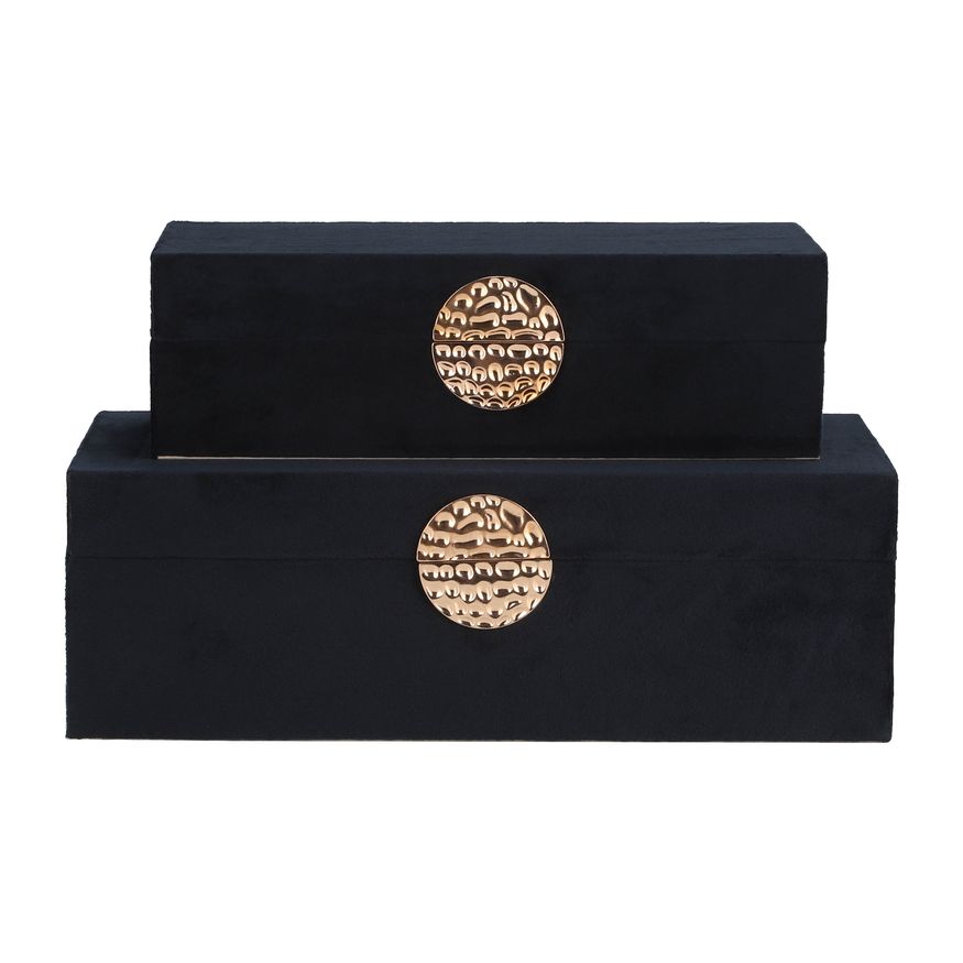 Sagebrook 10"/12" Wood Box With Medallion (Set Of 2) - Navy/Gold