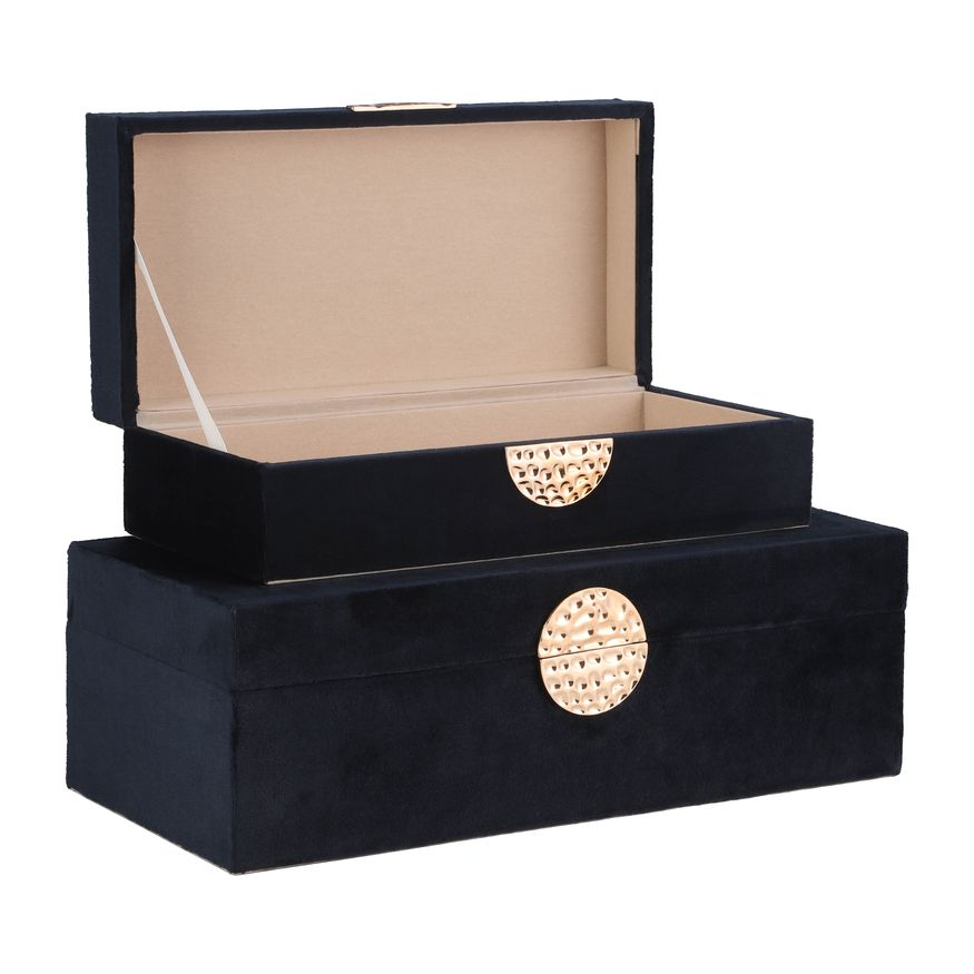 Sagebrook 10"/12" Wood Box With Medallion (Set Of 2) - Navy/Gold