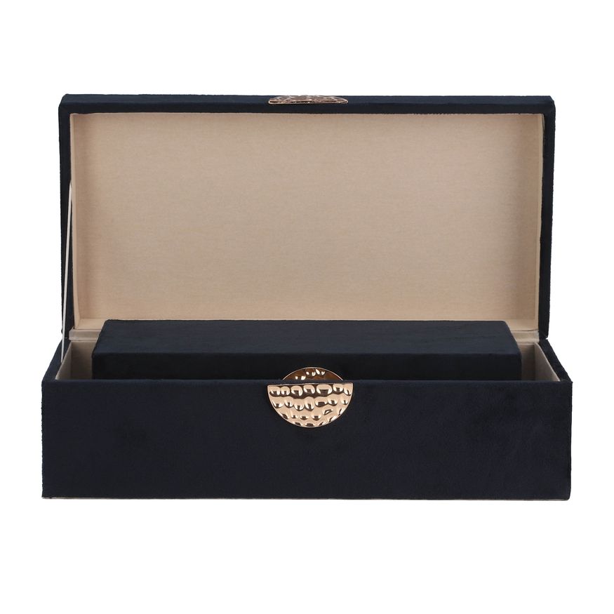 Sagebrook 10"/12" Wood Box With Medallion (Set Of 2) - Navy/Gold