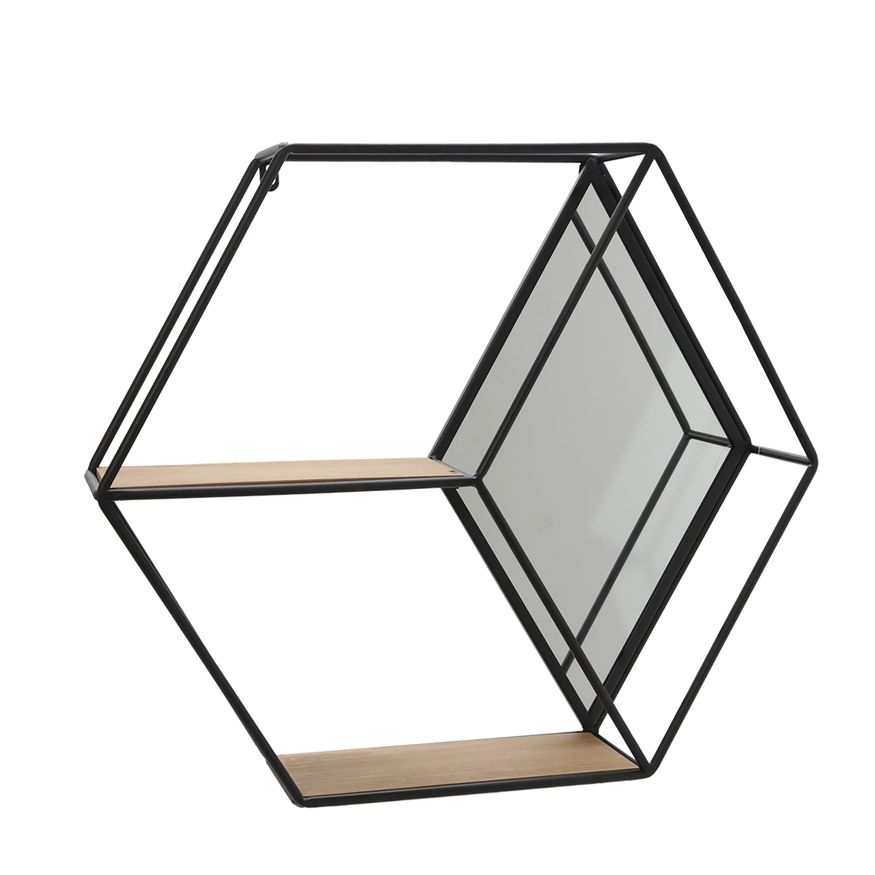 Sagebrook Metal/Wood Hexagon Mirrored Wall Shelf