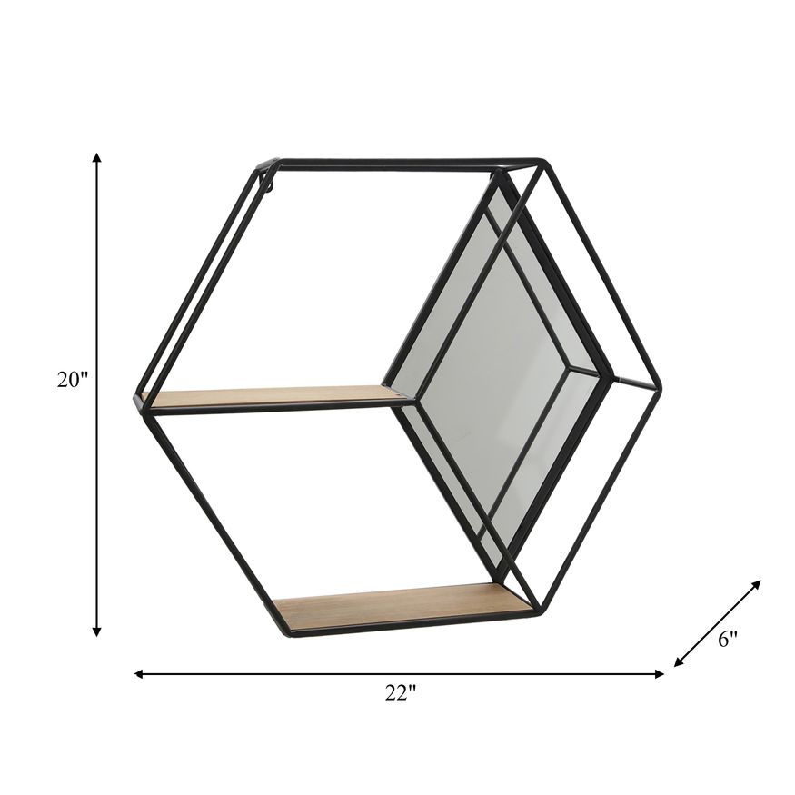 Sagebrook™ Metal/Wood Hexagon Mirrored Wall Shelf - Black