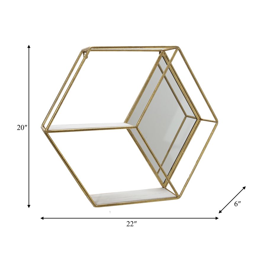 Sagebrook™ Metal/Wood Hexagon Mirrored Wall Shelf - Gold