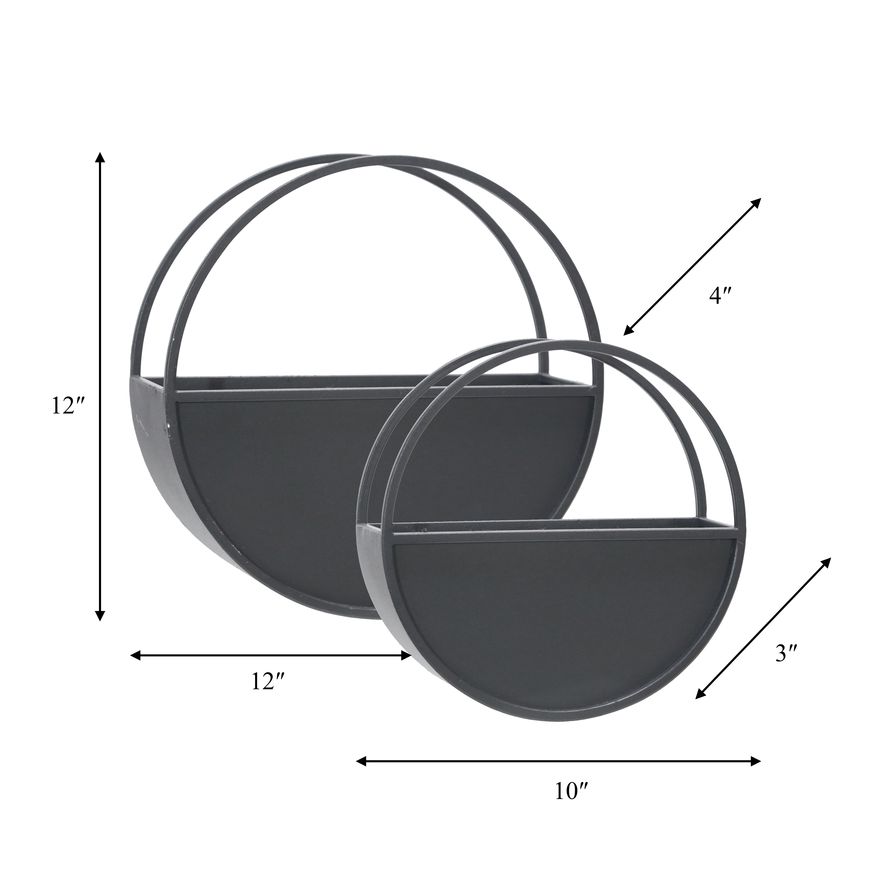 Sagebrook 9"/12" Metal Round Wall Planters (Set Of 2) - Black