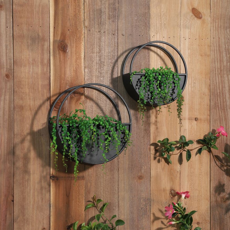 Sagebrook 9"/12" Metal Round Wall Planters (Set Of 2) - Black