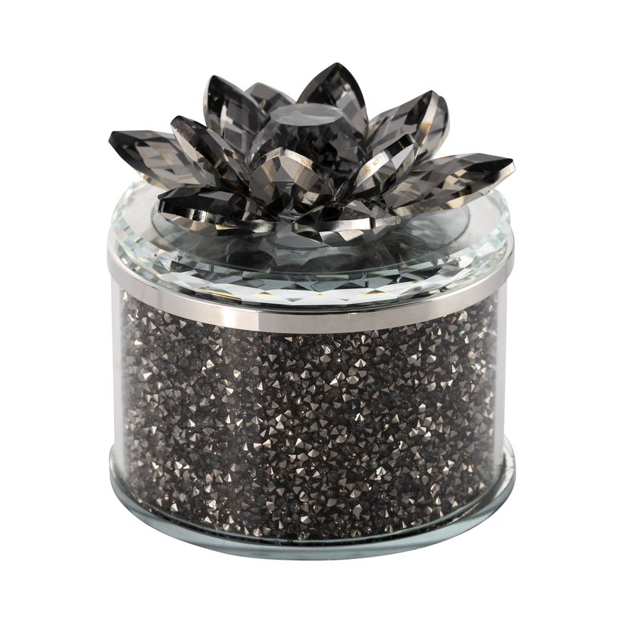 Sagebrook 4" Crystal Round Lotus Box - Smoke