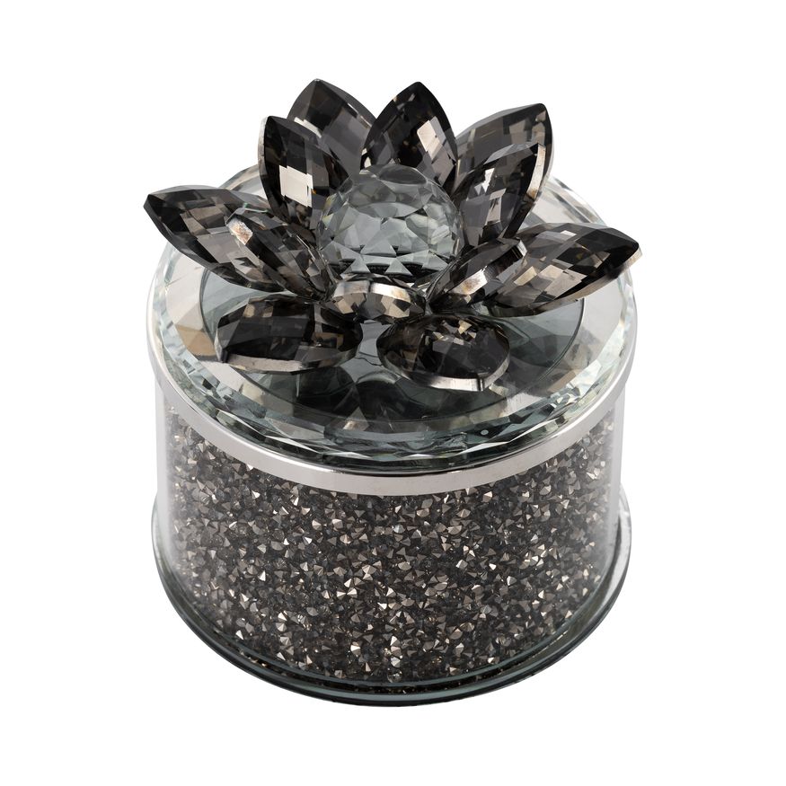 Sagebrook 4" Crystal Round Lotus Box - Smoke