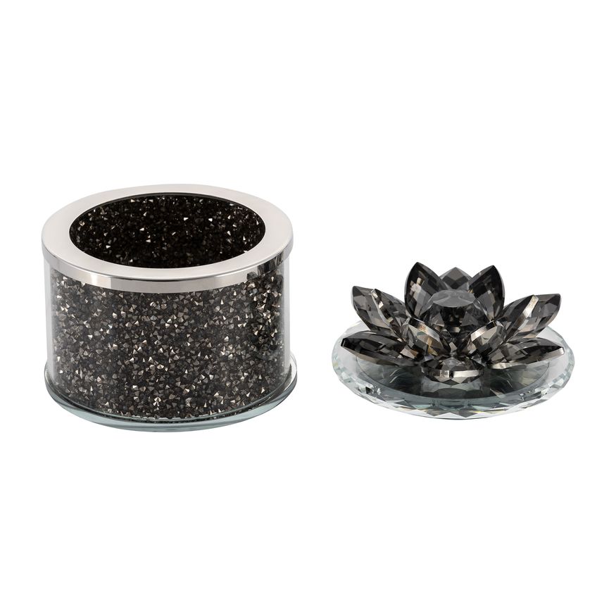 Sagebrook 4" Crystal Round Lotus Box - Smoke