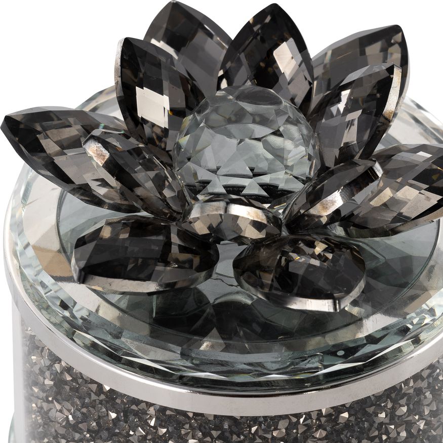 Sagebrook 4" Crystal Round Lotus Box - Smoke