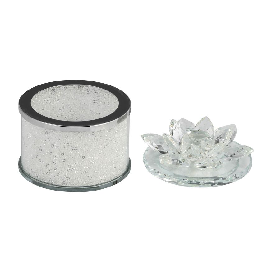 Sagebrook 4" Crystal Round Lotus Box - Clear