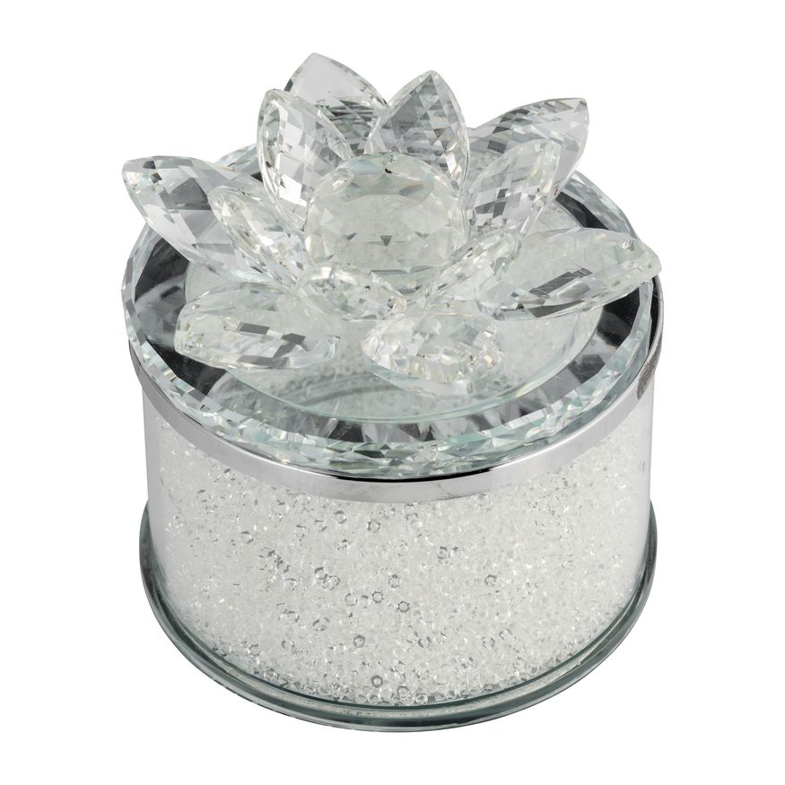 Sagebrook 4" Crystal Round Lotus Box - Clear