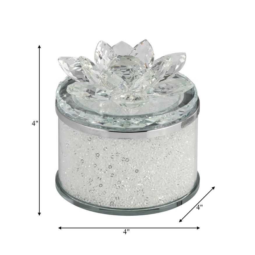 Sagebrook 4" Crystal Round Lotus Box - Clear