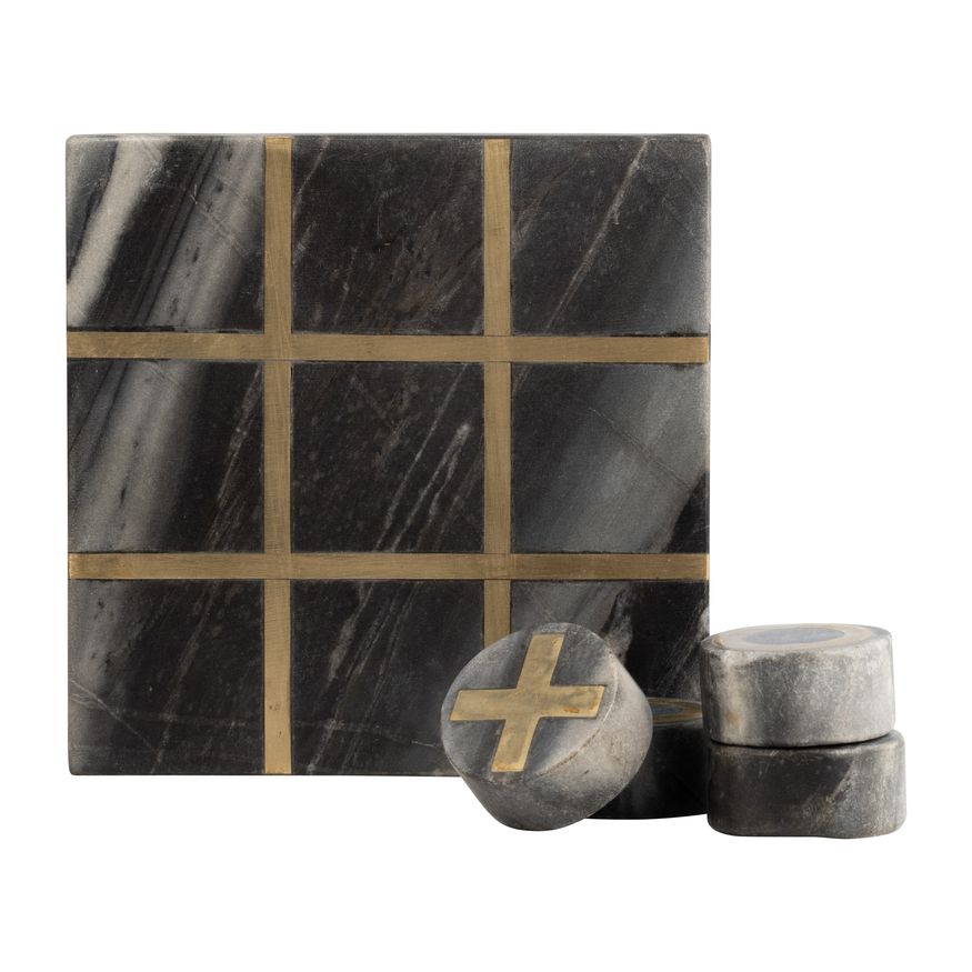 Sagebrook 7"x7" Marble Tic-Tac-Toe - Black/Gold