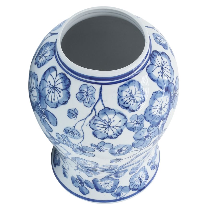 Sagebrook - 14" Temple Jar With Hibiscus in Blue & White