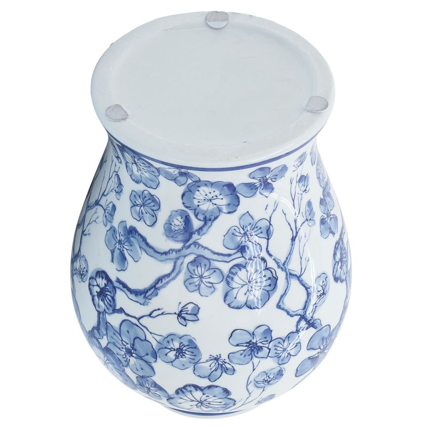 Sagebrook - 14" Temple Jar With Hibiscus in Blue & White