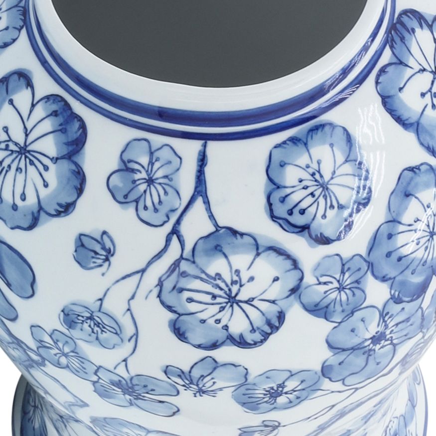 Sagebrook - 14" Temple Jar With Hibiscus in Blue & White