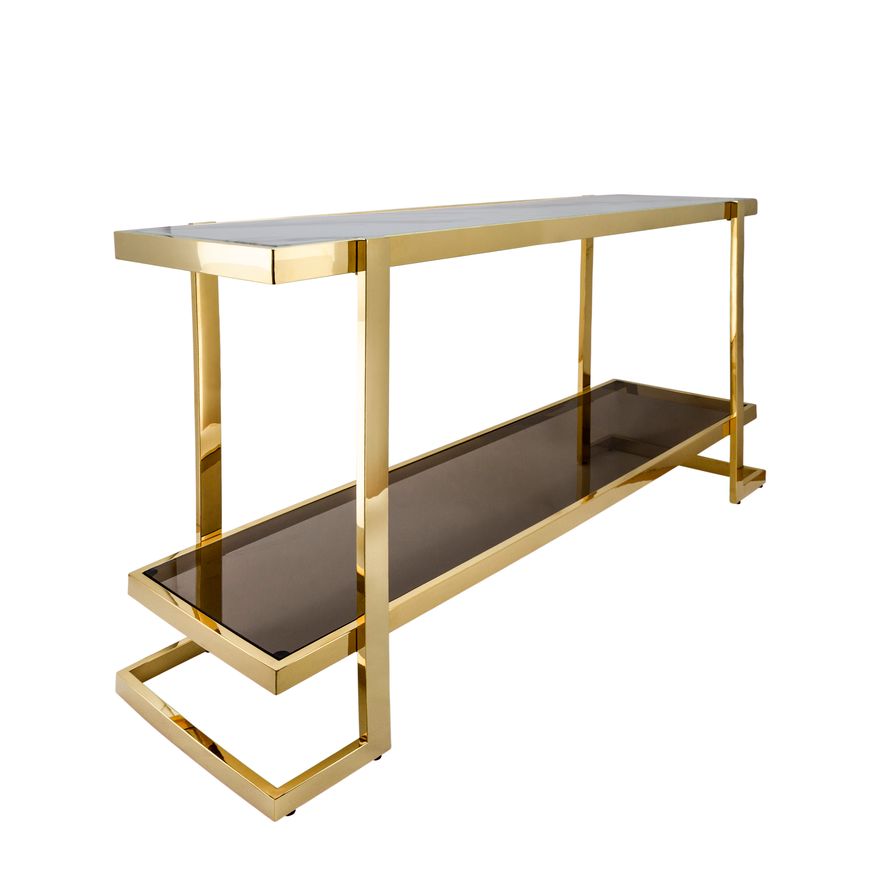 Sagebrook Metal/Marble Glass Console Table - Gold/White