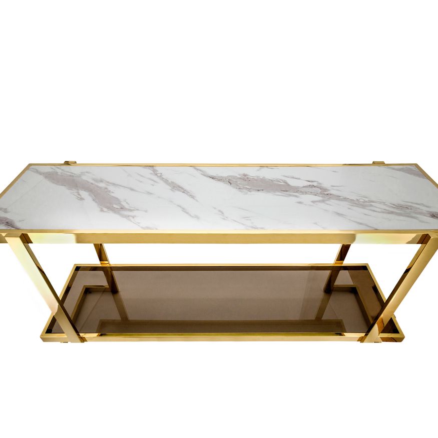 Sagebrook Metal/Marble Glass Console Table - Gold/White