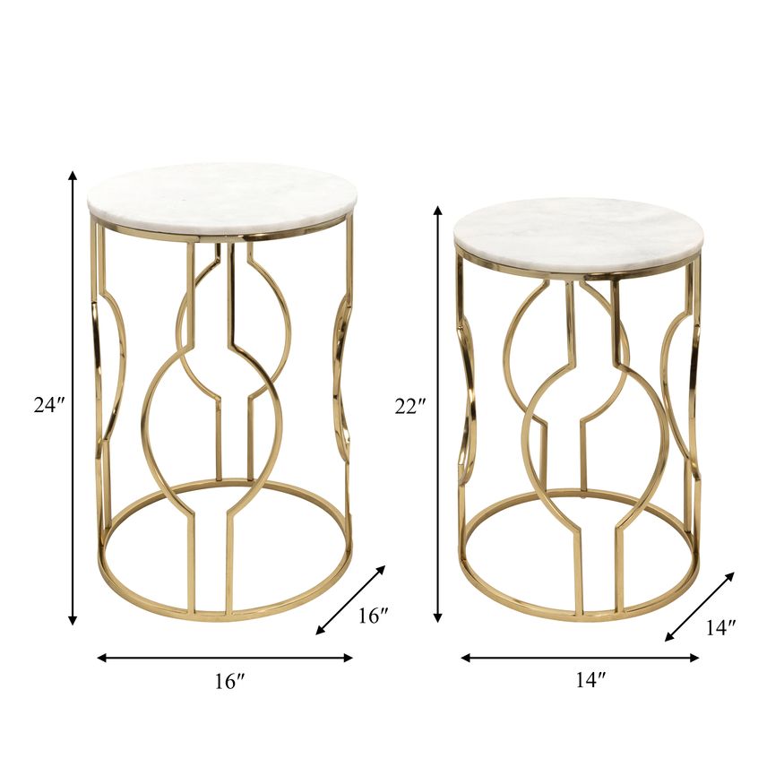 Sagebrook - Round Marble Top Accent Table Set in White