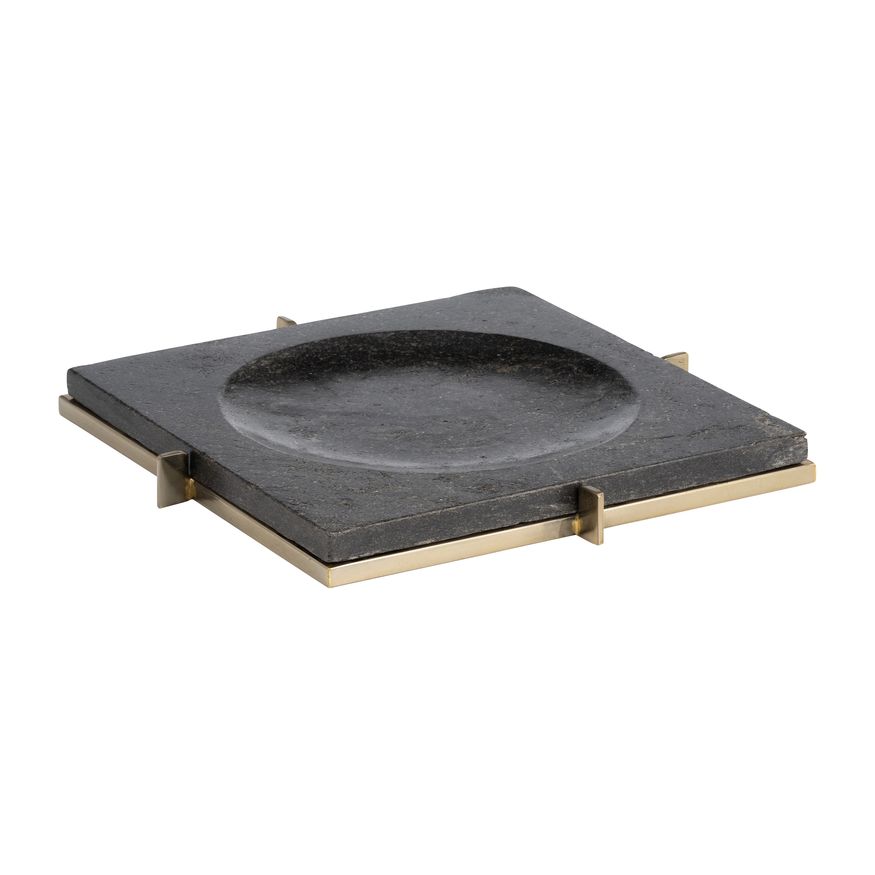 Sagebrook 12"x12" Marble Tray With Metal Base - Black