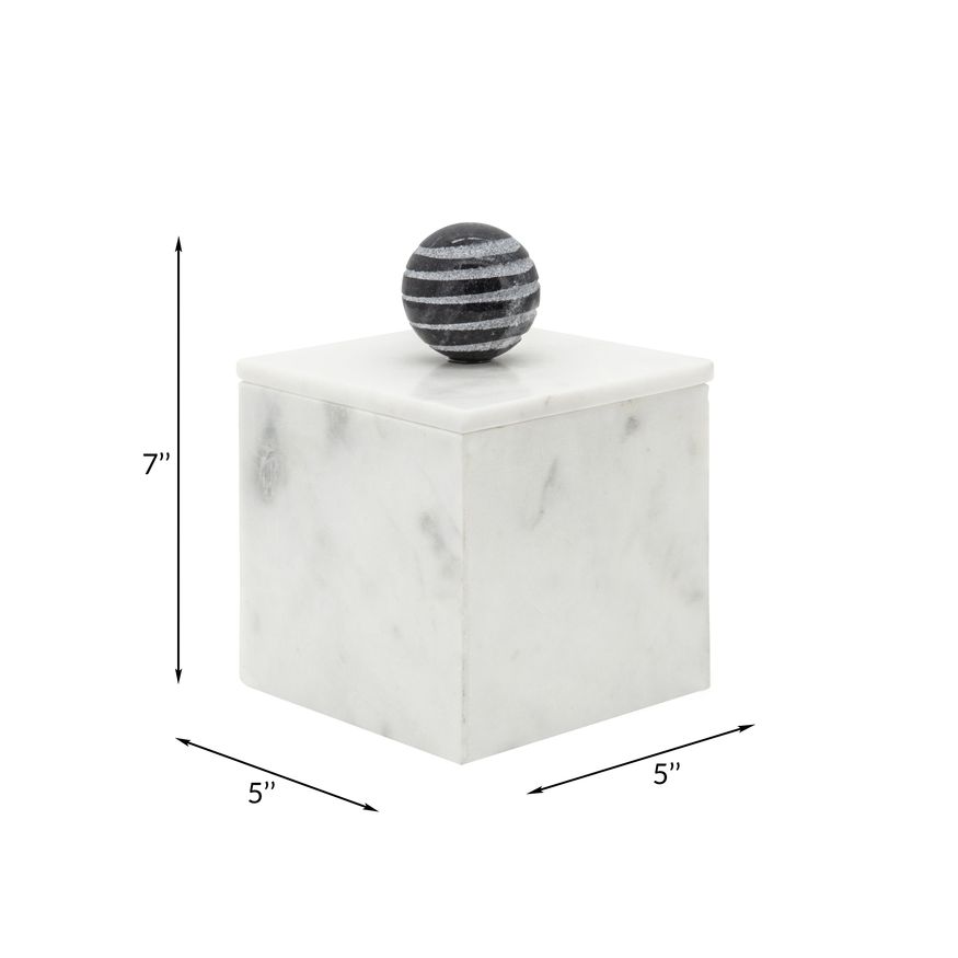 Sagebrook 7" Marble Box With Orb - White