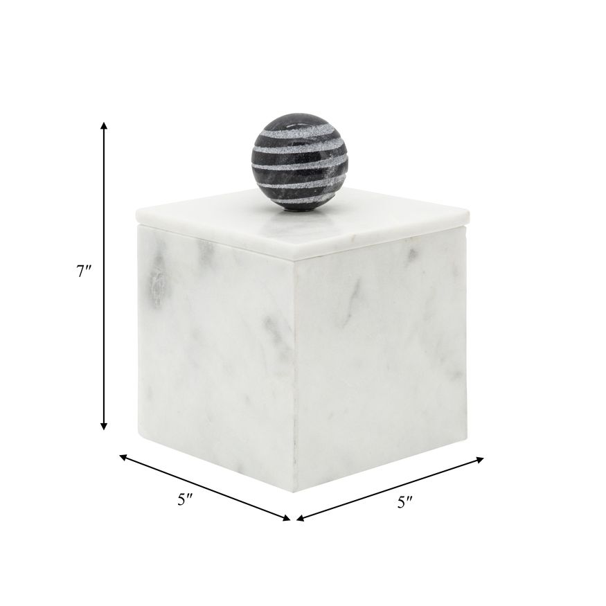 Sagebrook 7" Marble Box With Orb - White