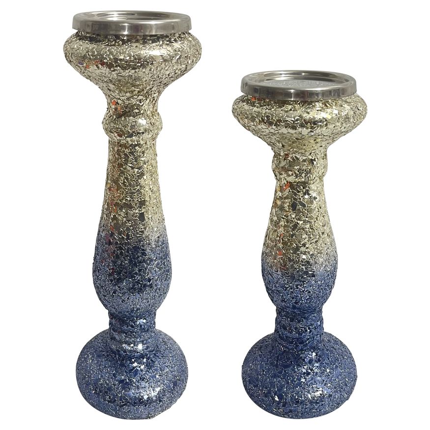 Sagebrook 15" Crackled Candle Holder - Silver Blue